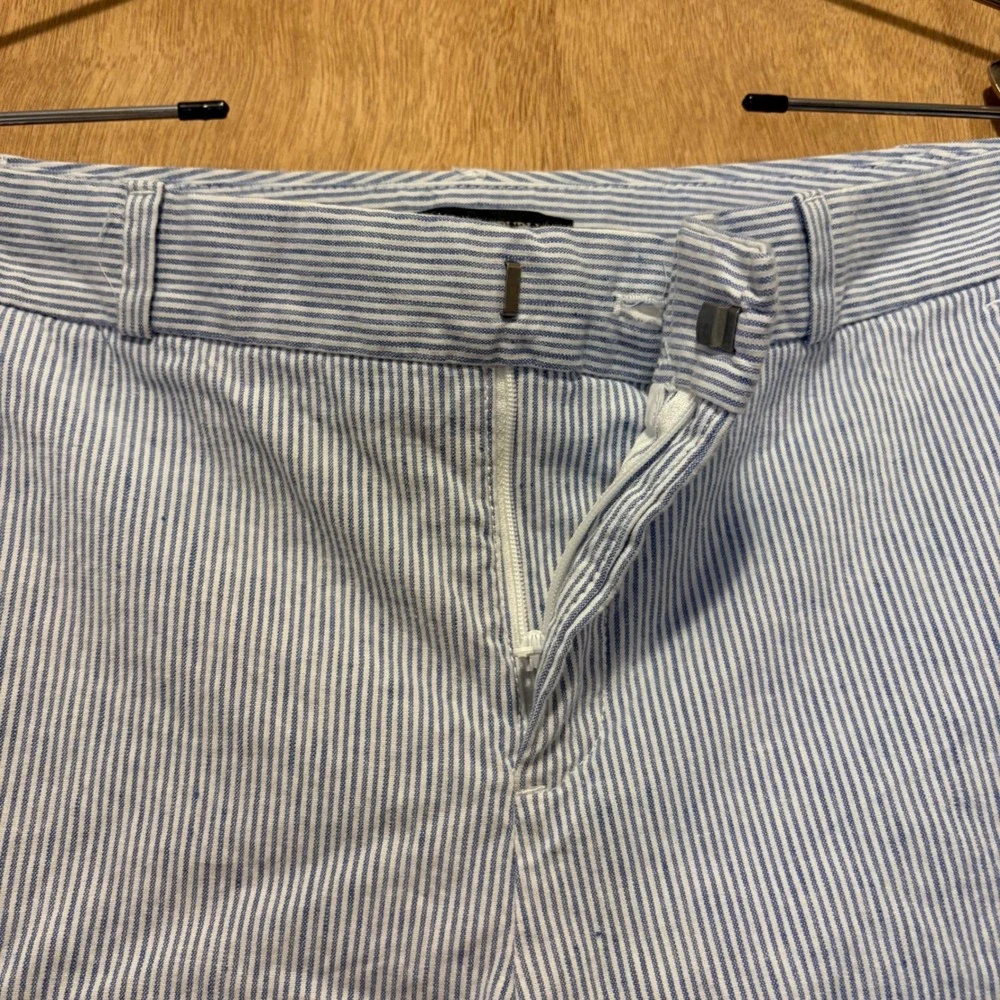 Banana Republic Avery Trousers Women 4 Blue White Seersucker Striped Linen Blend